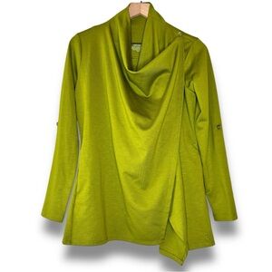 Betabrand Avocado Green Liz Wrap Tunic Roll Tab Sleeve Cardigan Sweater Size S